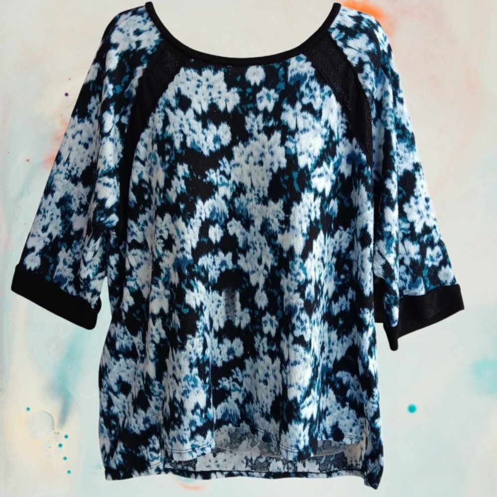 Simply Vera Vera Wang Womens Knit Top Blouse Elbow Sleeves Crochet Trim Size XL
